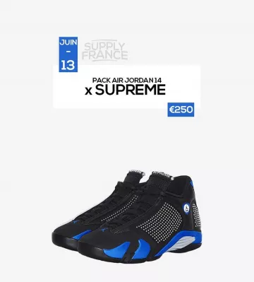 Jordan 14 Retro Supreme Black en la cuenta de Instagram de @supplyfrance