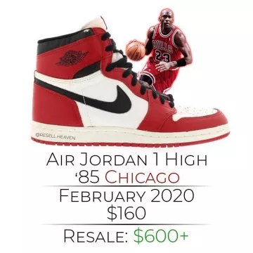 Jordan 1 OG Chicago (1985) sur le compte Instagram de @emerald_city_deadstock