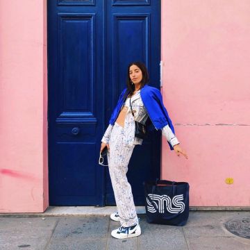 Nike blazer cardigan blue account on the Instagram of @selmakacisebbagh