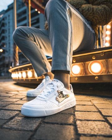 The pair of white diadora x astroboy on the account Instagram of @sneakersevent