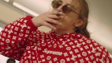 Supreme x Louis Vuitton Box Logo Hooded Sweatshirt Red worn by Yung Pinch in Yung Pinch – Wouldn't Be Nothing (Official Video) (Dir. by @NicholasJandora)