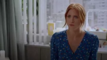 Ba&sh Blue Lali Top in Azur worn by Julia Bechley (Brittany Snow) in Almost Family Season 1 Episode 8