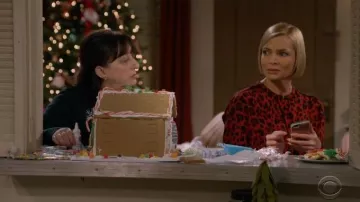 Rails Red Leopard Print Blouse worn by Jill Kendall (Jaime Pressly) in Mom Season 7 Episode 10