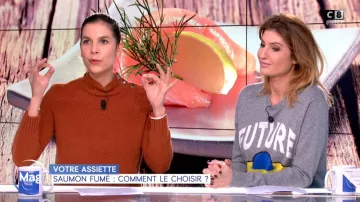 Le pull gris future de Caroline Ithurbide dans William à midi