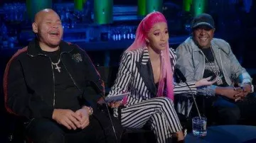 White and black striped pants of Herself - Judge unknown episodes (Cardi B) in Rhythm + Flow (S01E01)