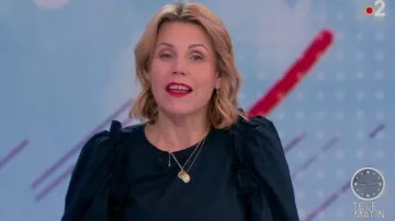 The top round neck puffed sleeves in Black cotton Laura Tenoudji in Télématin