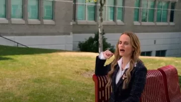Navy Blue Checked blazer worn by Miss Jenn (Kate Reinders) in High School Musical: The Musical: The Series Season 1 Episode 6