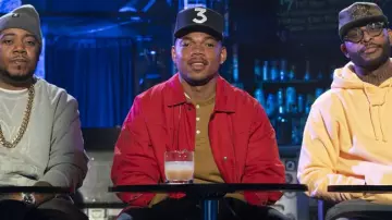Red windbreaker jacket of Chance The Rapper in Rhythm + Flow (S01E04)