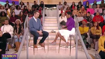 Isabel marant etoile Yoshi Ruf­fle-Neck Silk Blouse worn by Tamron Hall on Tamron Hall Show December 18, 2019