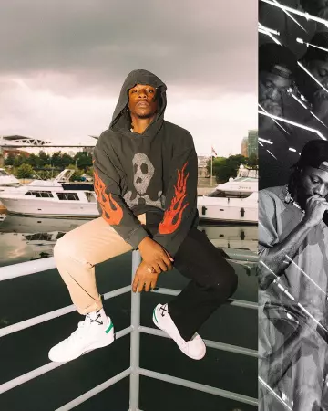 The white sneakers of Joey Bada$$ on the account Instagram of @joeybadass