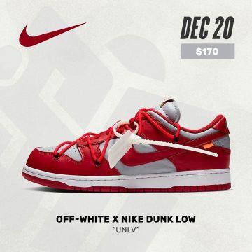 Nike Dunk Low Off-White University Red en la cuenta de Instagram de @sneakernews