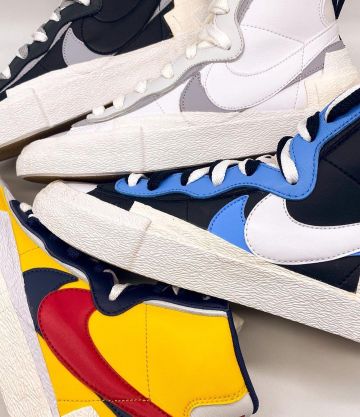 Nike Blazer Mid sacai Blanc Gris sur le compte Instagram de @originsnyc