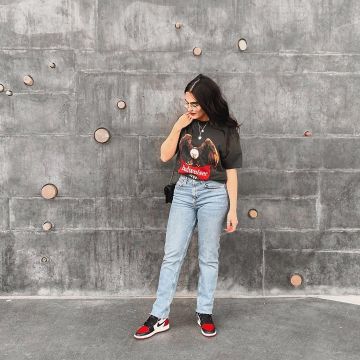 Jordan 1 Retro High Bred Toe portée par little_laces  sur le compte Instagram de @little_laces 