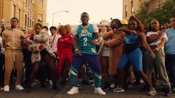 The blue jersey Charlotte worn by DaBaby in DaBaby - BOP on