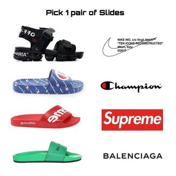 Champion reverse weave, sandals to put on the account Instagram of @damnhypes