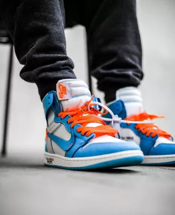 Jordan 1 Retro High Off-White, University Blue on the account Instagram of @sneakersfromfrance