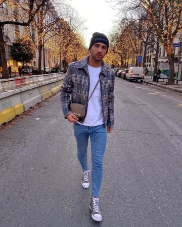 Blouson Harrington jacket à carreaux en laine mélangée sur le compte Instagram de @marvinbrooks