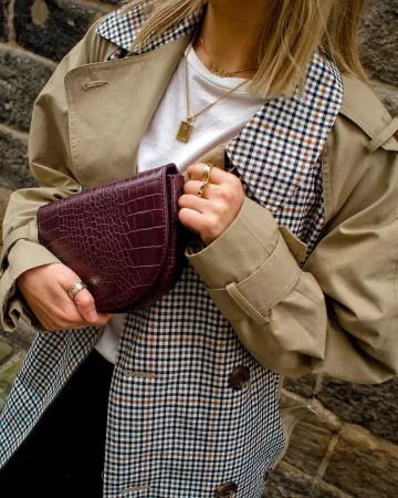 Trench-coat avec motif découpé à carreaux sur le compte Instagram de @hannahivvy