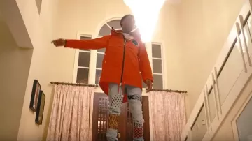 Amiri Light Blue art patch jeans worn by YoungBoy Never Broke Again in his Dirty lyanna music video