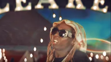 Balenciaga Black Embellished Paris Cat Sunglasses worn by Lil Wayne in Leaked Remix - Official Music Video by Lil Tjay