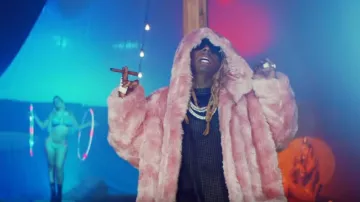 Vetements Pink Printed Faux-Fur Coat worn by Lil Wayne in  Leaked Remix - Official Music Video by Lil Tjay