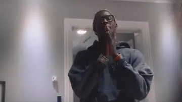 Amiri Dark Grey rhinestone-embellished hoodie of Young Thug in the music video Young Thug - Boy Back ft. Nav [Official Video]