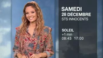 La chemise imprimée de Gennifer Demey dans Météo de M6 du 27/12/2019