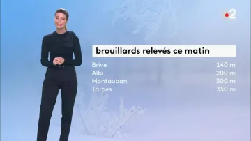 Suéter de nudo de hombro de cachemira de Chloé Nabédian en Météo de France 2 de 28/12/2019