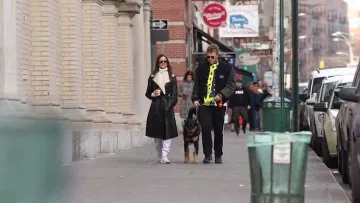 Loewe Belt­ed Shear­ling Trimmed Leather Coat worn by Emily Ratajkowski Manhattan December 28, 2019