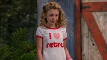 White Love Retro Tee worn by Destiny Baker (Mallory James Mahoney) in BUNK'D Season 4 Episode 9