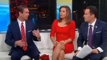 Karen Millen Corsetry Belt­ed Wrap Dress, Bright Red worn by   Lisa Boothe  in Fox & Friends  December 23,2019