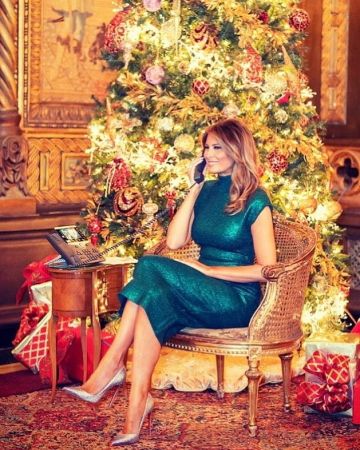 Christian Louboutin So Kate Pumps in Sil­ver worn by Melania Trump Instagram December 24, 2019
