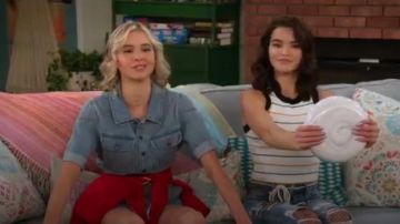 Blue Denim Romper worn by Katie Cooper (Isabel May) in Alexa & Katie Season 3 Episode 1