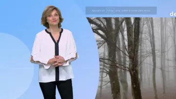 The blouse, collar, tunisian neckline contrasting of Valérie Maurice in Weather of France 2 on the 06.01.2020