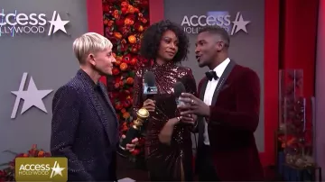 Long sleeve metallic sequins long brown dress of Zuri Hall in Golden Globe Awards in January 2020