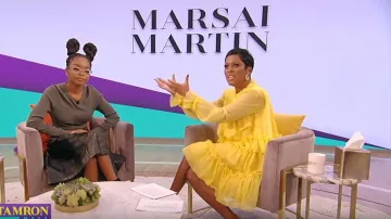 Adam Lippes Yellow Tiered Ruffle Chiffon Dress worn by Tamron Hall on The Tamron Hall Show January 7, 2020