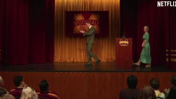 Long green dress worn by Jean Milburn (Gillian Anderson) in Sex Education (Season 2)