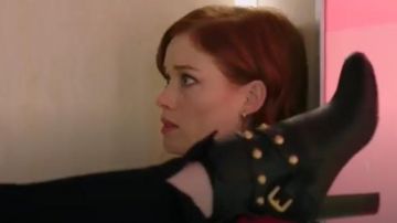 Black studded ankle boots worn by Joan (Lauren Graham) in Zoey's Extraordinary Playlist Season 1 Episode 1