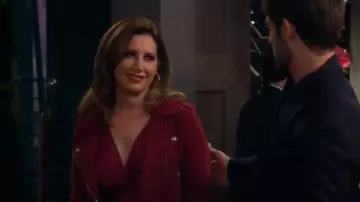 Red Suede Mo­to Jack­et worn by Jenny Kenney (Ashley Tisdale) in Carol's Second Act Season 1 Episode 11