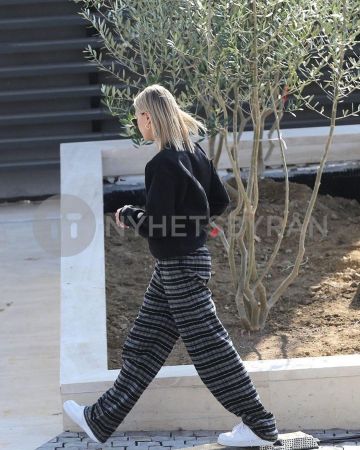 Balenciaga Pantalones de franela de algodón a cuadros usados por Hailey Baldwin House Hunting enero 9, 2020