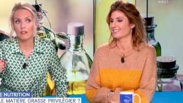 Le pull à larges rayures jaune marron blanc de Caroline Ithurbide dans William à midi le 10.01.2020