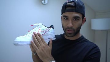 The pair of sneakers nike air force One script swoosh Anil B-Anil Brancaleoni in the video ALL MY SNEAKERS (Nike, Off White, Dior...) 