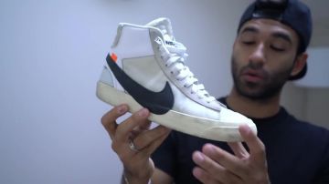 The pair of nike blazer mid x off white Anil B-Anil Brancaleonie in the video ALL MY SNEAKERS (Nike, Off White, Dior...) 