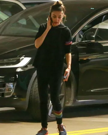 Sundry Rainbow Stripes Hoodie worn by  Mila Kunis Los Angeles January 10, 2020