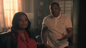 Fred Perry White Polo shirt worn by Markus Knox (Mekhi Phifer) as seen in Truth Be Told (S01)