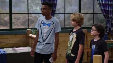 Tux tees Fake Tuxe­do Suit top worn by Matteo Silva (Raphael Alejandro) in BUNK'D Season 4 Episode 16