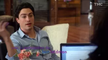 The shirt is solid blue to the buttons, the transparencies of Fred (Ben Feldman) in Drop Dead Diva (S01E04)