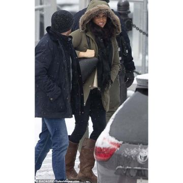 Barbour Epler Faux Fur Trim Wa­ter­proof Par­ka worn by Meghan Markle Victoria Harbour Airport January 14, 2020
