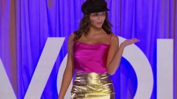 Minifalda dorada usada por Hannah Ann en The Bachelor Temporada 24 Episodio 2