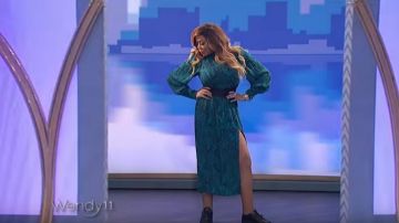 Afrm Bob­bie Long Sleeve Mock Neck Mi­di Dress worn by Wendy Williams on The Wendy Williams Show January 14, 2020